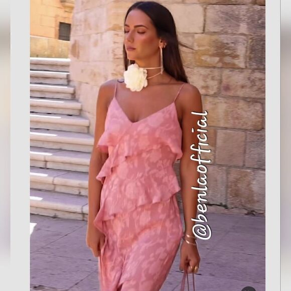 Nwt ZARA RUFFLED JACQUARD DRESS MARSALA Pink Dusty - Picture 5 of 17